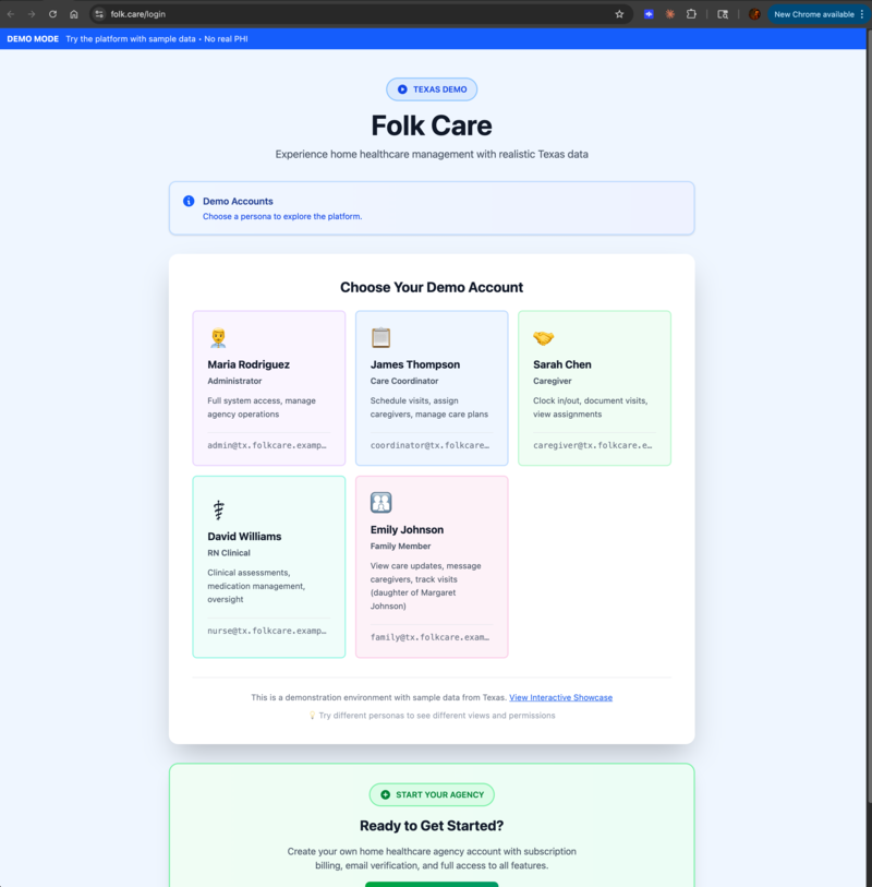Folk Care Demo Accounts